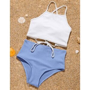 Magnolia Place White & Blue High Cut Bikini 2pcs SET Swimwear S